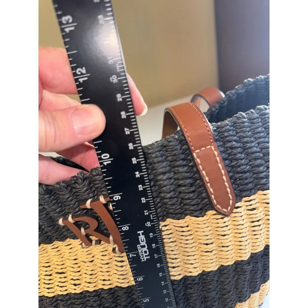 Ralph Lauren, striped Black and Tan straw Bag